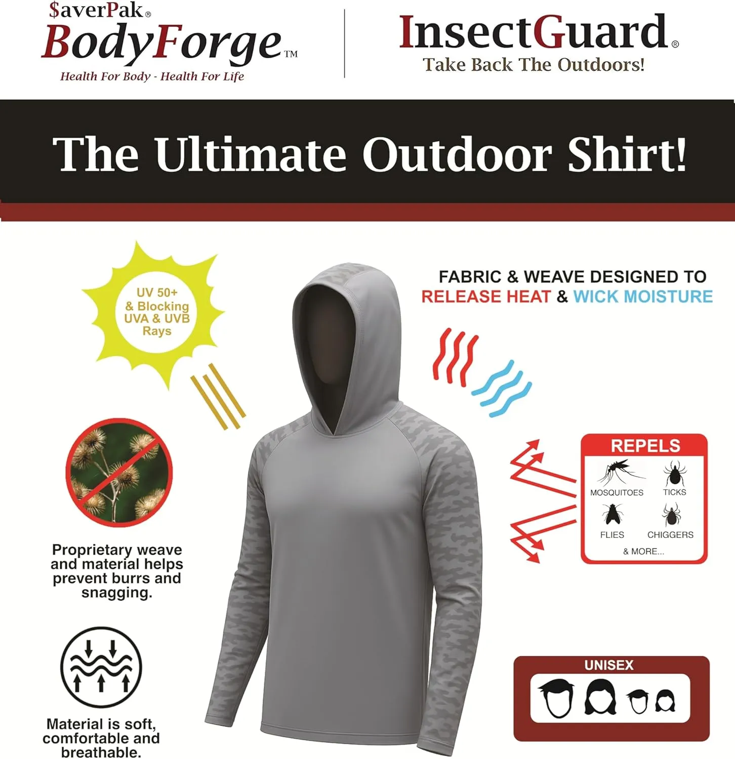 Permethrin Insect Repellent Mens Athletic Hoodies Long Sleeve Fishing Shirts SPF 50  UV Sun Shirt Protection Rash Guard