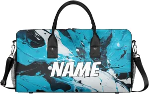 Personalized Abstract Watercolor Travel Duffel Bag with Name, Custom Gym Sport Bag Blue Black Carry On Weekend Overnight Duffel Bag for Men Women