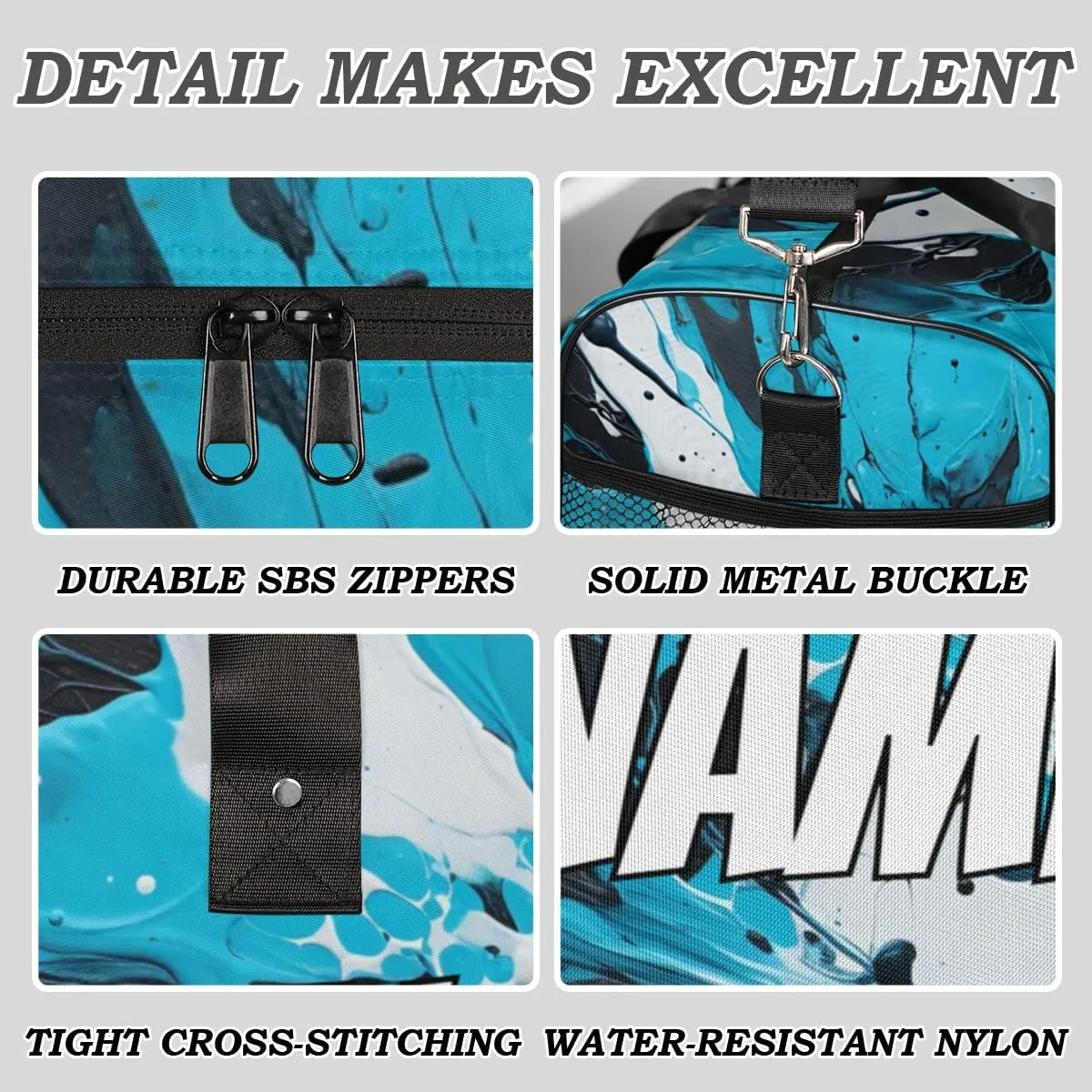 Personalized Abstract Watercolor Travel Duffel Bag with Name, Custom Gym Sport Bag Blue Black Carry On Weekend Overnight Duffel Bag for Men Women