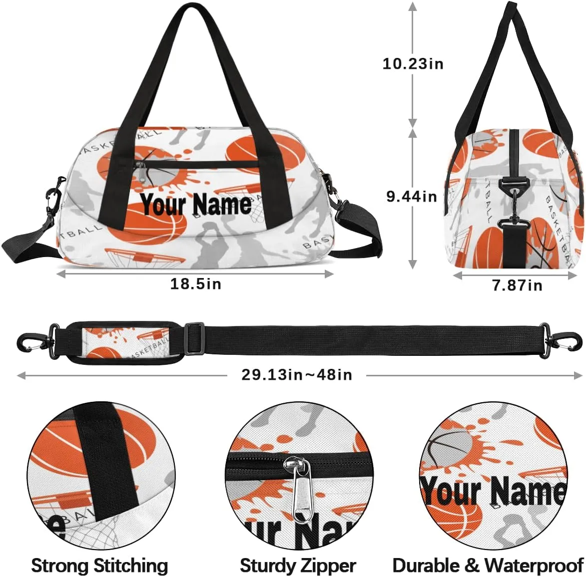 Personalized Basketball Sport Sport Duffel Bag Custom Name Kids Gym Bags Carry On Travel Bag Weekender Overnight Bag for Boys Girls Teens