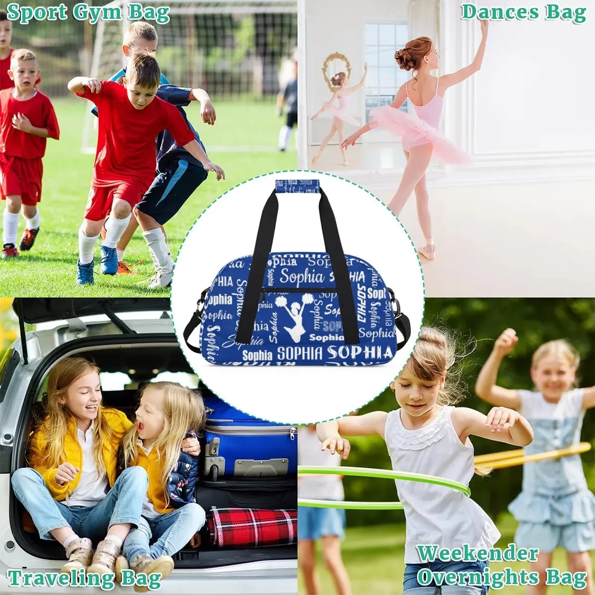Personalized Cheer Bag Sport Duffel Bag Dance Bag, Overnight Weekender Bags Cheerleader Personalized Gymnastics Duffel Bag Cheerleading Gifts, Cobalt Blue