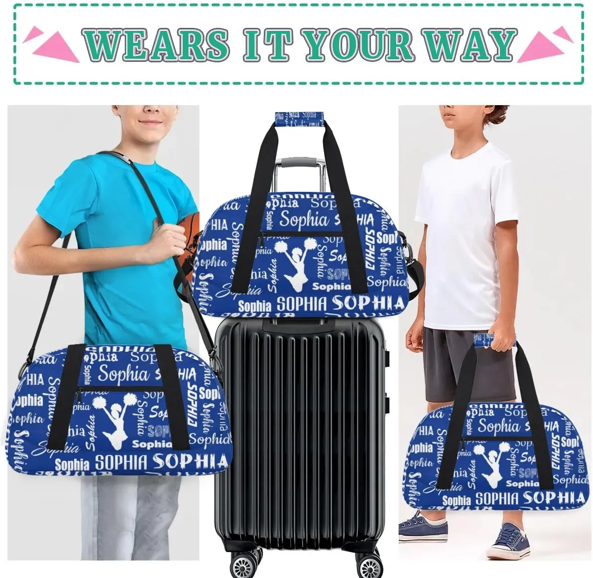 Personalized Cheer Bag Sport Duffel Bag Dance Bag, Overnight Weekender Bags Cheerleader Personalized Gymnastics Duffel Bag Cheerleading Gifts, Cobalt Blue