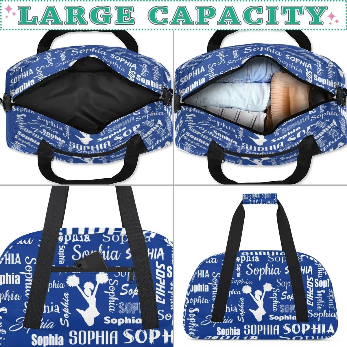 Personalized Cheer Bag Sport Duffel Bag Dance Bag, Overnight Weekender Bags Cheerleader Personalized Gymnastics Duffel Bag Cheerleading Gifts, Cobalt Blue