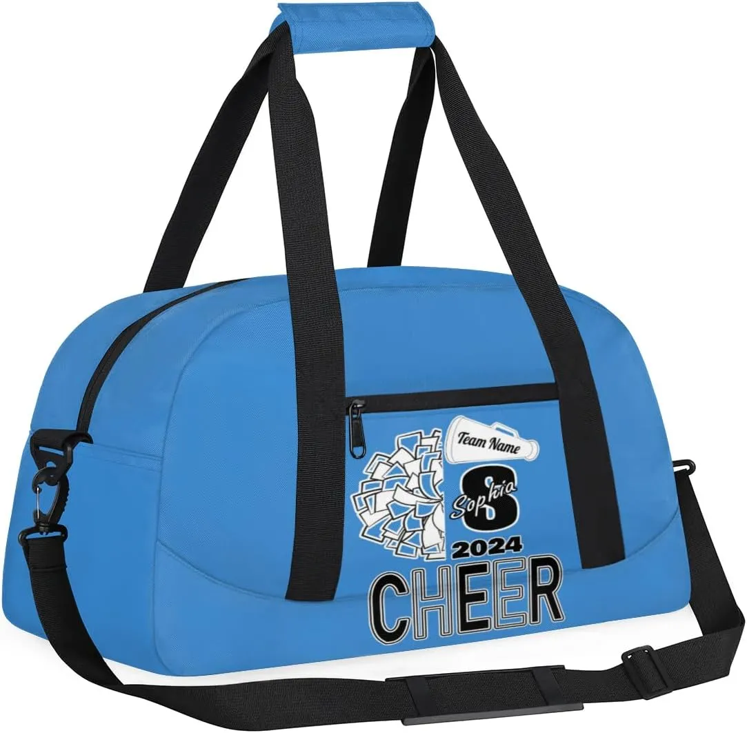 Personalized Cheer Duffel Bags, Custom Cheerleader Dance Sport Bags, Customized Cheerleading Travel Overnight Weekender Bags with Name, Blue