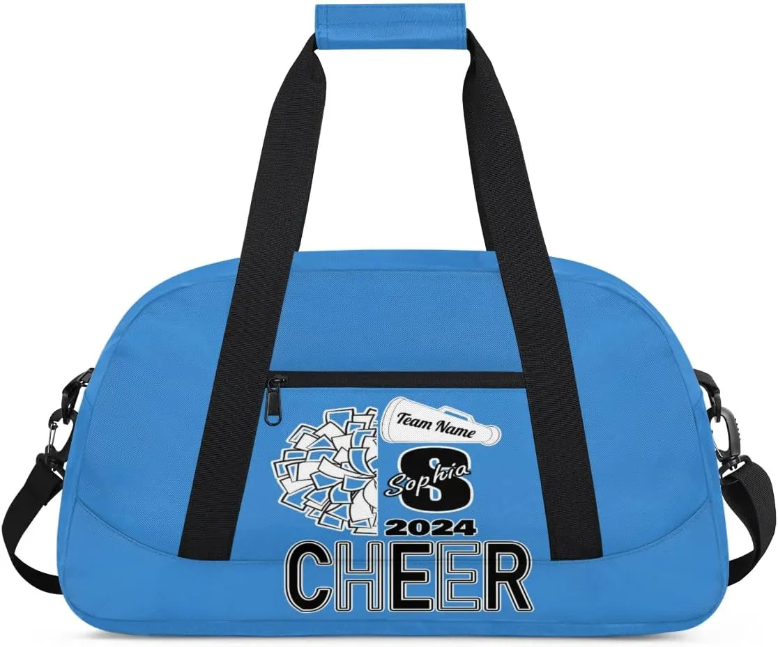 Personalized Cheer Duffel Bags, Custom Cheerleader Dance Sport Bags, Customized Cheerleading Travel Overnight Weekender Bags with Name, Blue
