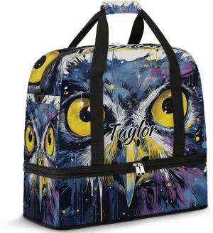 Personalized Duffel Bag with Name, Custom Owl Bird Travel Sports Gym Yoga Beach Bag Customized Weekender Overnight Bag with Shoes Compartment for Women, Animals Owl