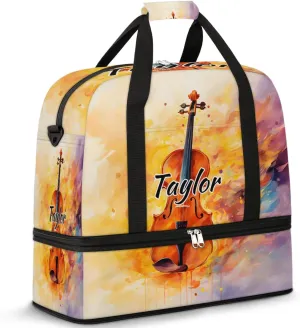 Personalized Duffel Bag with Name, Custom Violin Travel Sports Gym Yoga Beach Bag Customized Weekender Overnight Bag with Shoes Compartment for Women, Musical Violin
