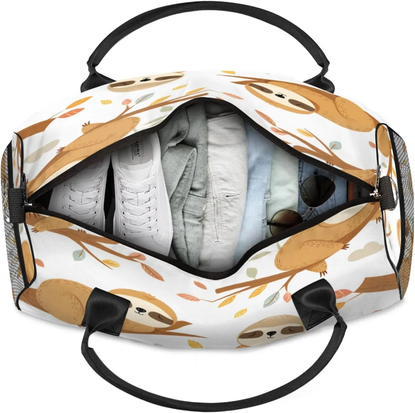 Personalized Funny Sloth Travel Duffel Bag with Name, Custom Gym Sport Bag Sloth Hanging on Branch Carry On Weekend Overnight Duffel Bag for Men Women