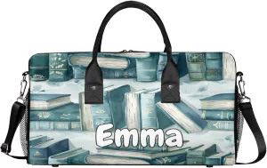 Personalized Library Bookshelf Travel Duffel Bag with Name, Custom Gym Sport Bag Retro Old Carry On Weekend Overnight Duffel Bag for Men Women