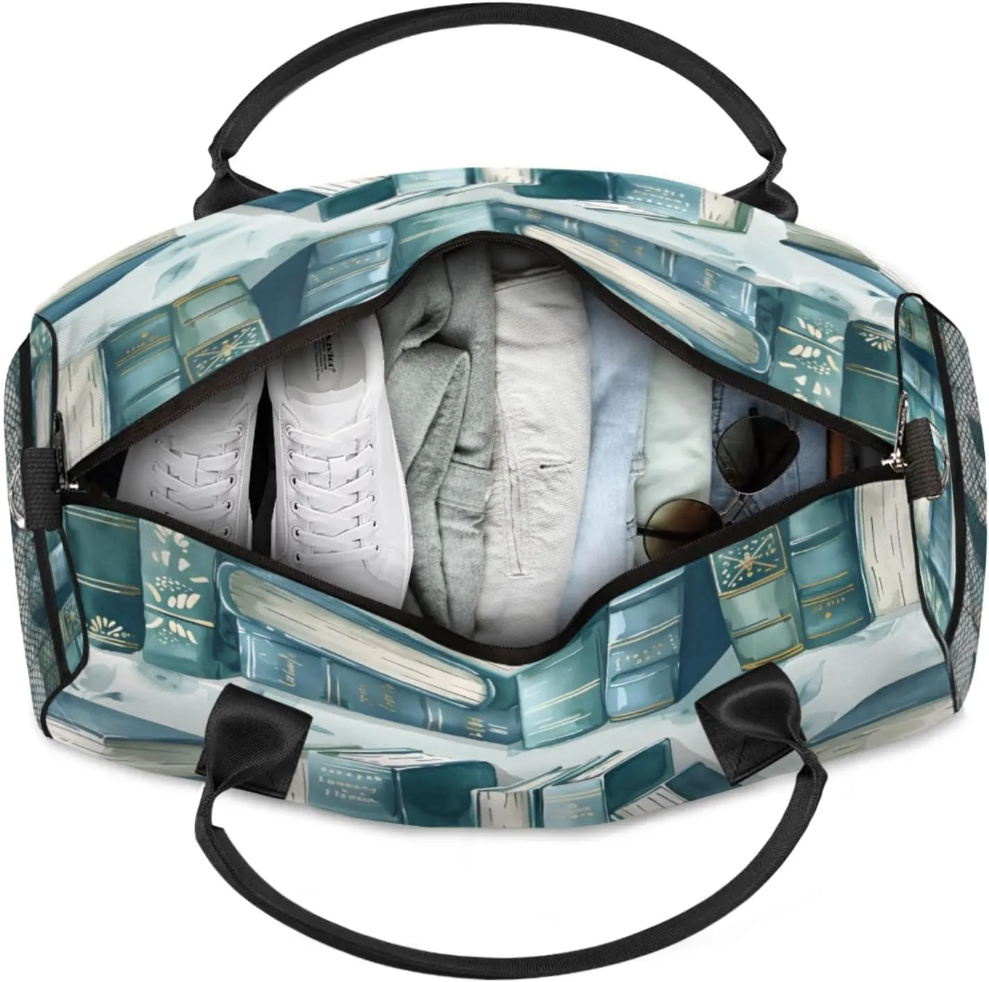 Personalized Library Bookshelf Travel Duffel Bag with Name, Custom Gym Sport Bag Retro Old Carry On Weekend Overnight Duffel Bag for Men Women