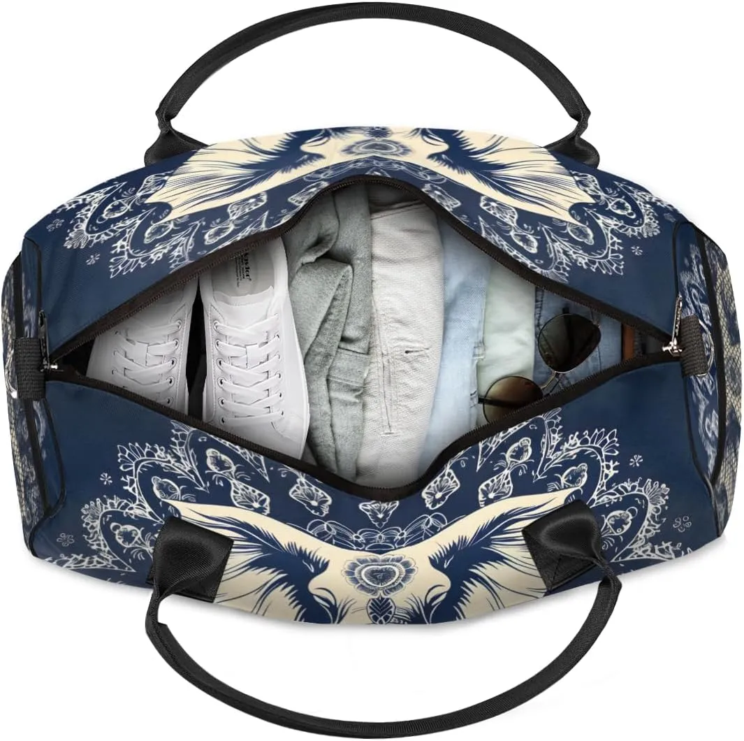 Personalized Mandala Elephant Travel Duffel Bag with Name, Custom Gym Sport Bag Ethnic Retro Carry On Weekend Overnight Duffel Bag for Men Women