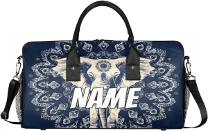 Personalized Mandala Elephant Travel Duffel Bag with Name, Custom Gym Sport Bag Ethnic Retro Carry On Weekend Overnight Duffel Bag for Men Women