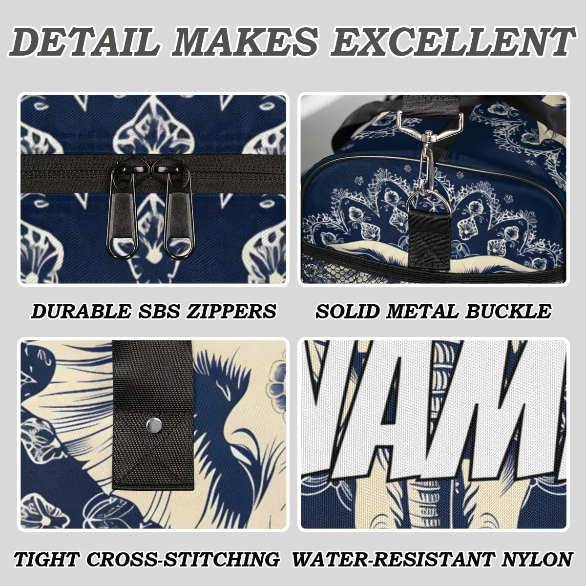 Personalized Mandala Elephant Travel Duffel Bag with Name, Custom Gym Sport Bag Ethnic Retro Carry On Weekend Overnight Duffel Bag for Men Women