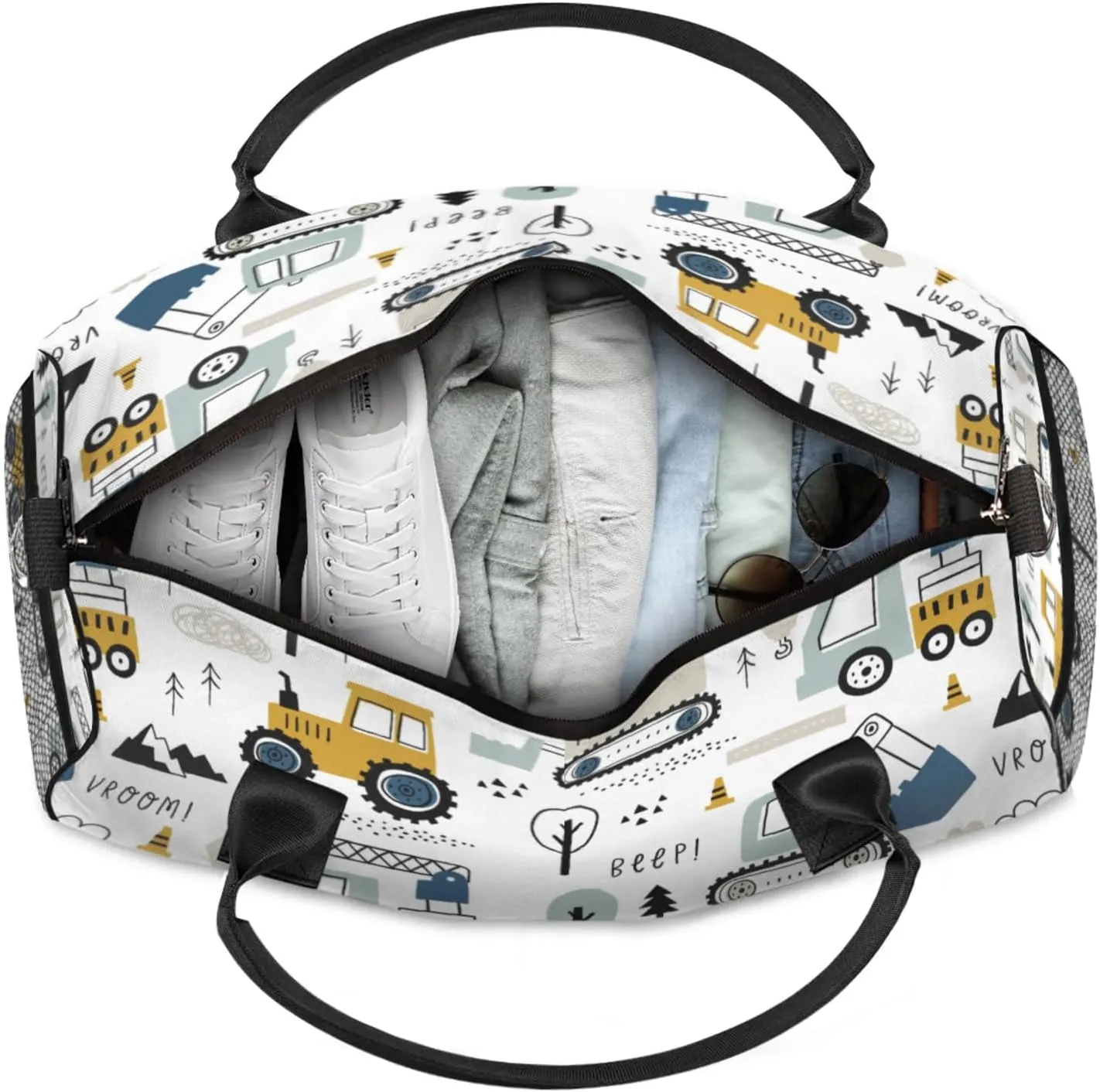 Personalized Mechanical Truck Excavator Travel Duffel Bag with Name, Custom Gym Sport Bag Car Truck Carry On Weekend Overnight Duffel Bag for Men Women