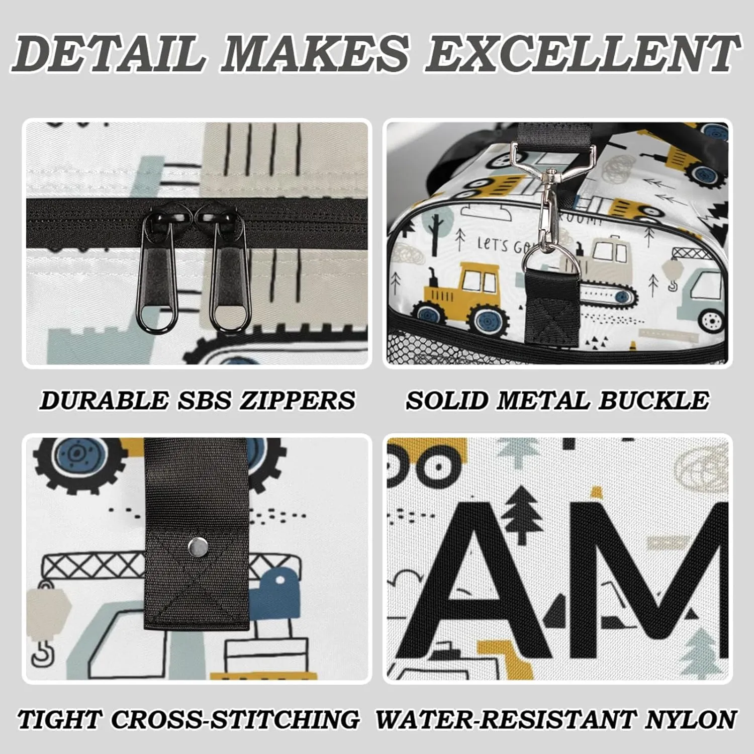 Personalized Mechanical Truck Excavator Travel Duffel Bag with Name, Custom Gym Sport Bag Car Truck Carry On Weekend Overnight Duffel Bag for Men Women
