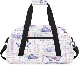 Personalized Purple Butterflies Sports Duffel Bag for Women Men, Custom Travel Gym Bags Birthday Gifts with Name, Purple Butterflies Overnight Weekender Bag
