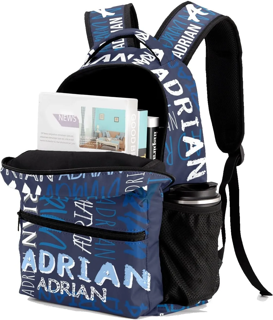 Personalized School Backpack with Name Text, Stylish Custom Bookbag for Kids Boys Girls, Waterproof Elementary Customize Book Bag with Adjustable Shoulder Straps, 1 Pack