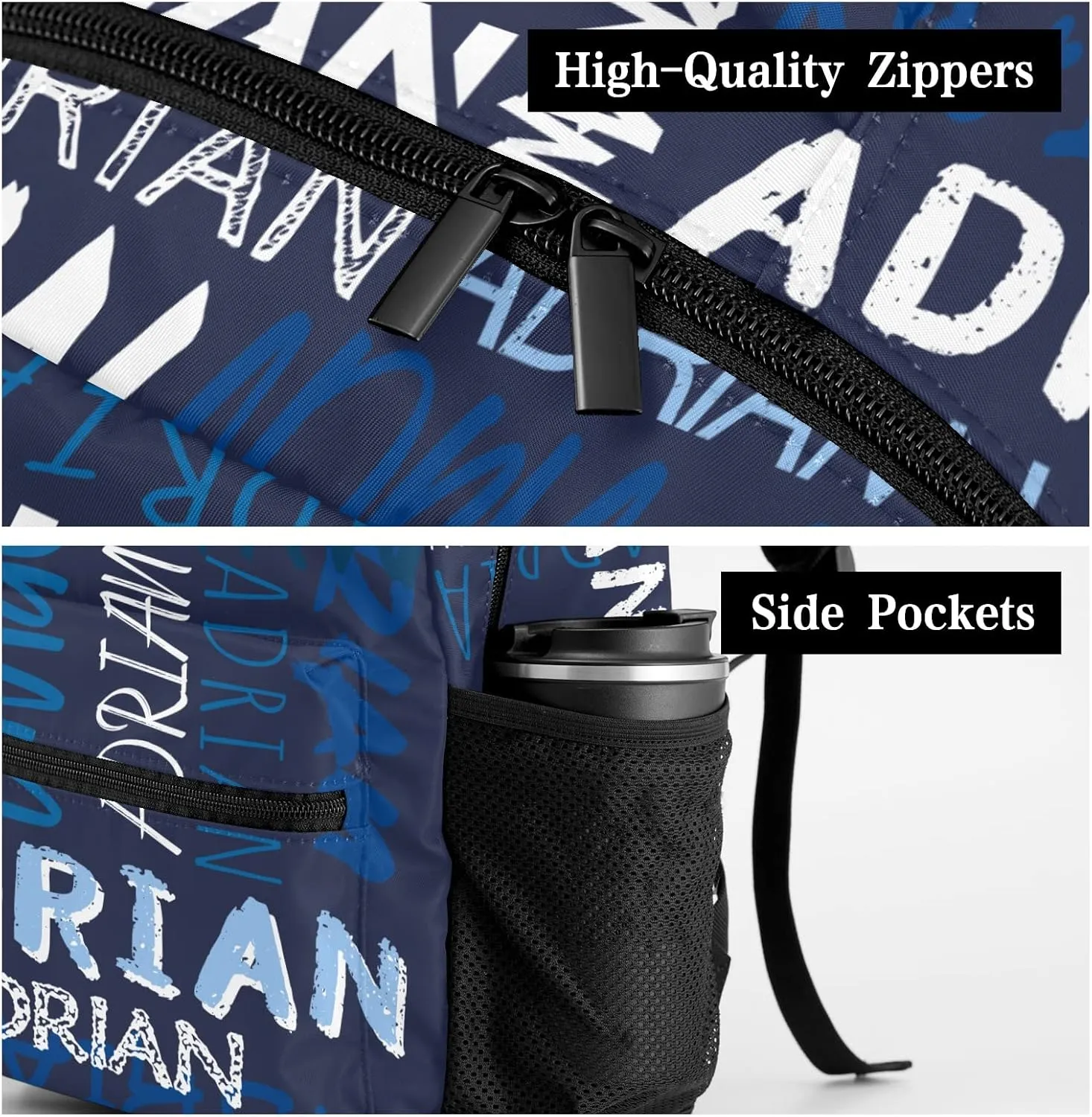 Personalized School Backpack with Name Text, Stylish Custom Bookbag for Kids Boys Girls, Waterproof Elementary Customize Book Bag with Adjustable Shoulder Straps, 1 Pack