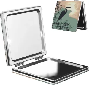 Peynir Blue Heron Nursery Birds Women Handheld Makeup Mirror Portable Compact Mirror Folding Mini Cosmetic Mirror