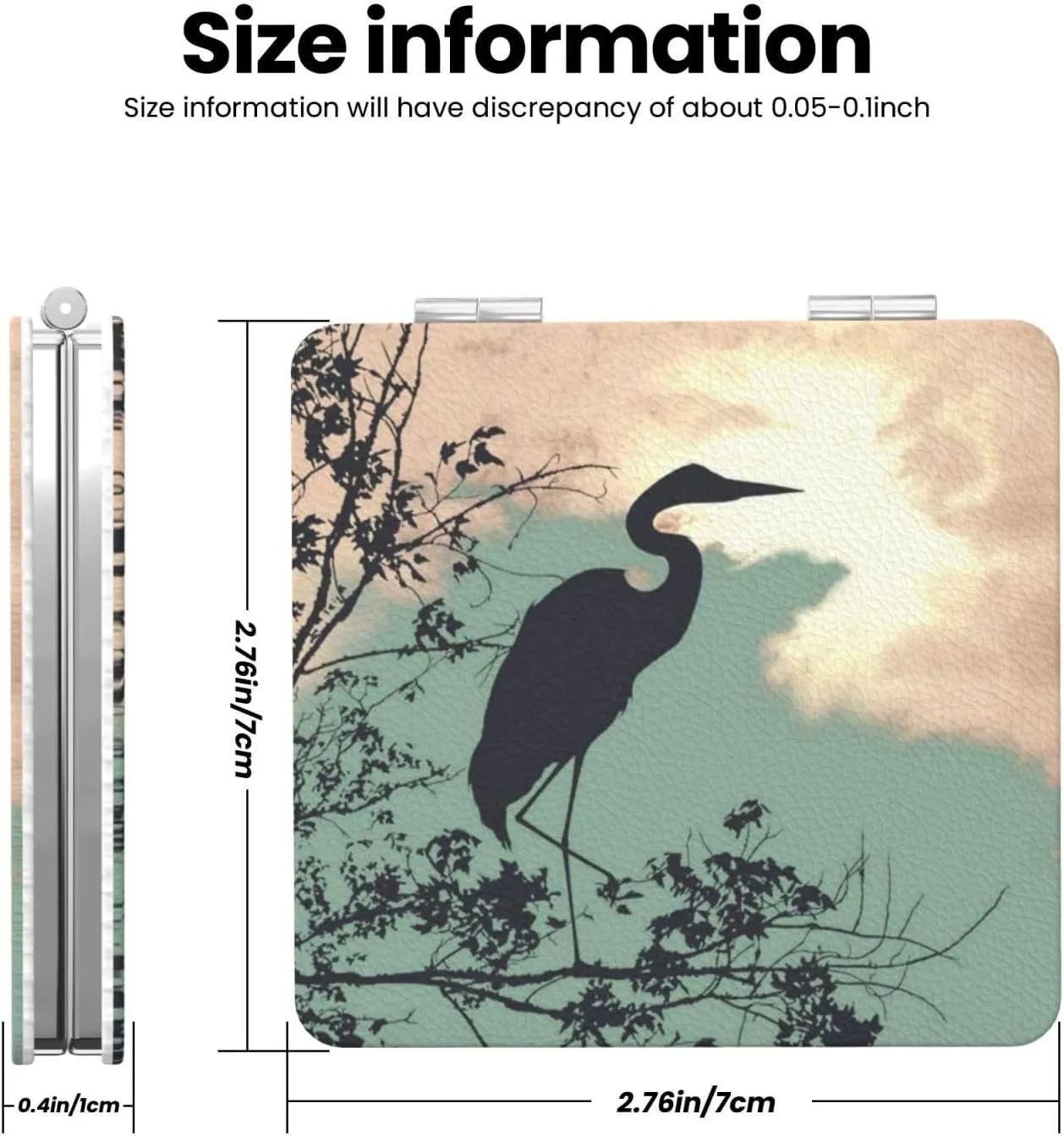 Peynir Blue Heron Nursery Birds Women Handheld Makeup Mirror Portable Compact Mirror Folding Mini Cosmetic Mirror