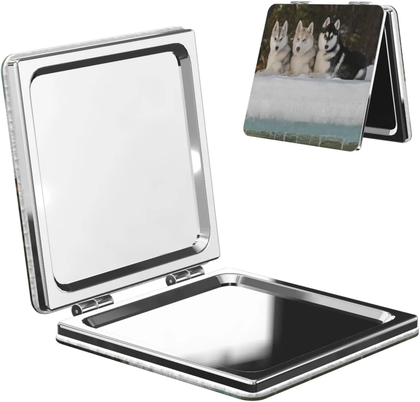 Peynir Sled Dog Siberian Husky Alaskan Women Handheld Makeup Mirror Portable Compact Mirror Folding Mini Cosmetic Mirror