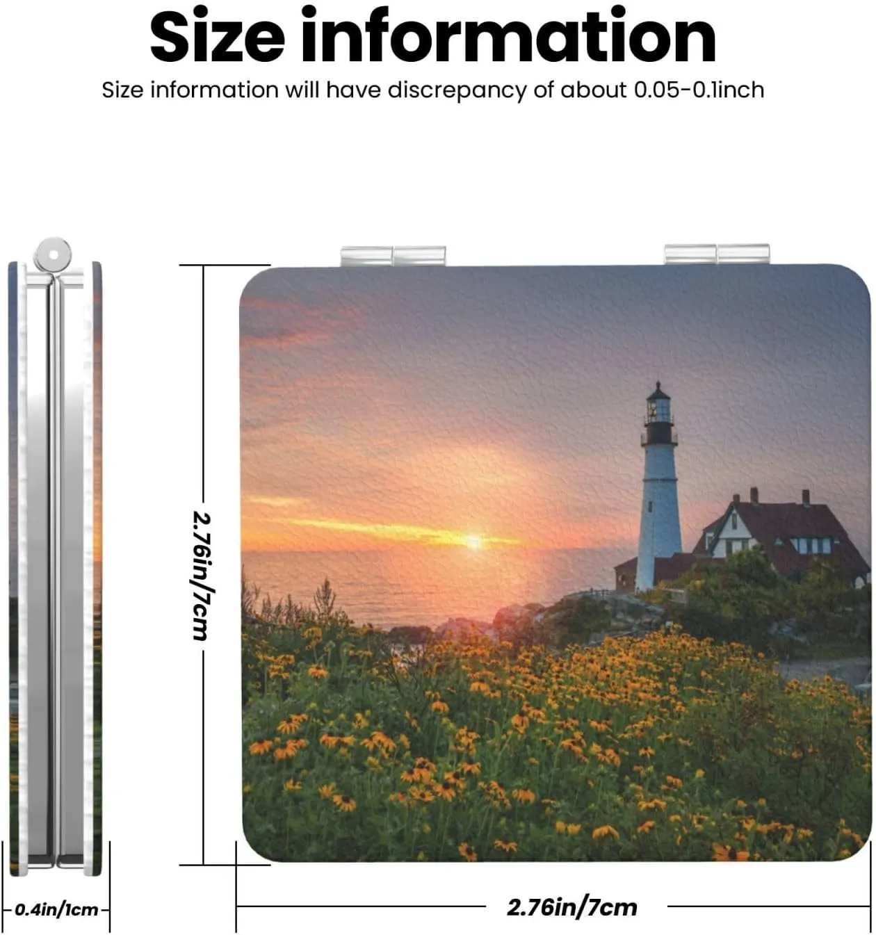 Peynir Sunrise at Portland Lighthouse Women Handheld Makeup Mirror Portable Compact Mirror Folding Mini Cosmetic Mirror