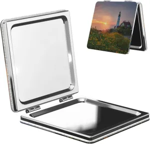 Peynir Sunrise at Portland Lighthouse Women Handheld Makeup Mirror Portable Compact Mirror Folding Mini Cosmetic Mirror