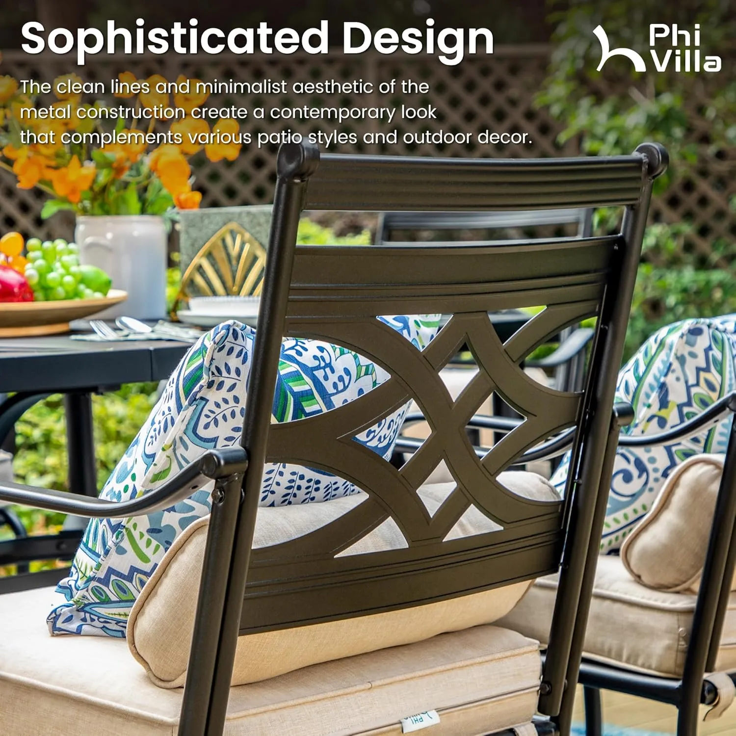 PHI VILLA 7 Pcs Patio Dining Sets,Outdoor Table Chair Set for 6 with Outdoor Swivel Chairs and Metal Frame Steel Round Table,Outdoor Dining Furniture with Cushion and Pillow for Garden Lawn Deck