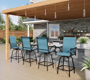 PHI VILLA Outdoor Bar Stools Set of 4, Swivel Patio Bar Stools & Chairs, High Top Bar Chairs Outside for Balcony，Porch and Backyard, Teal