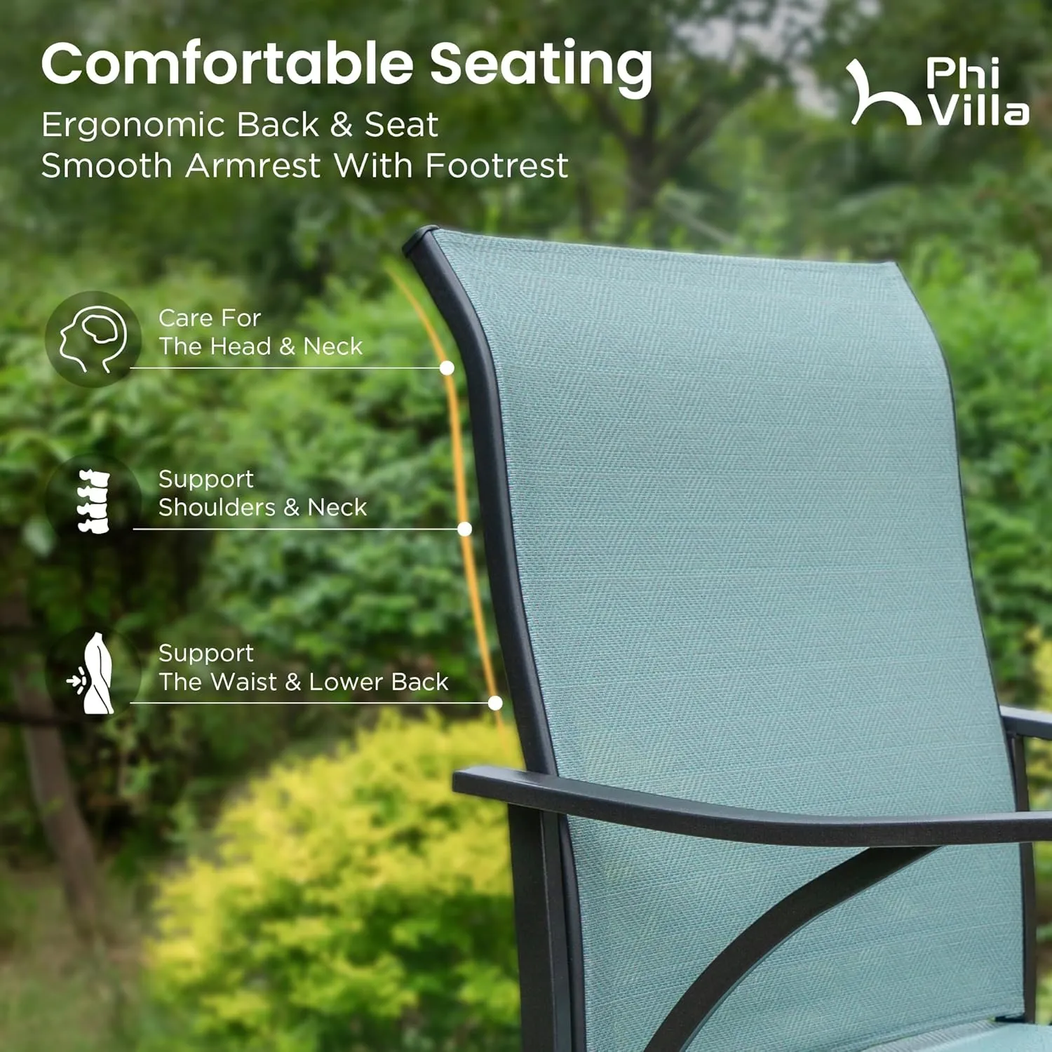 PHI VILLA Outdoor Bar Stools Set of 4, Swivel Patio Bar Stools & Chairs, High Top Bar Chairs Outside for Balcony，Porch and Backyard, Teal