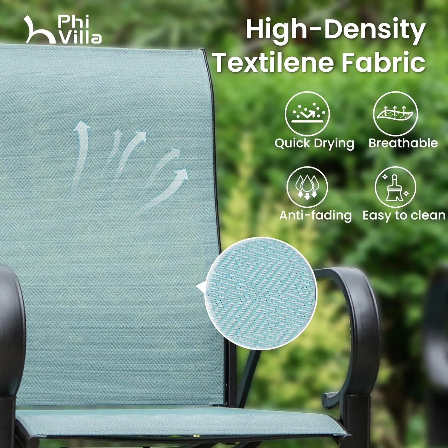 PHI VILLA Outdoor Bar Stools Set of 4, Swivel Patio Bar Stools & Chairs, High Top Bar Chairs Outside for Balcony，Porch and Backyard, Teal