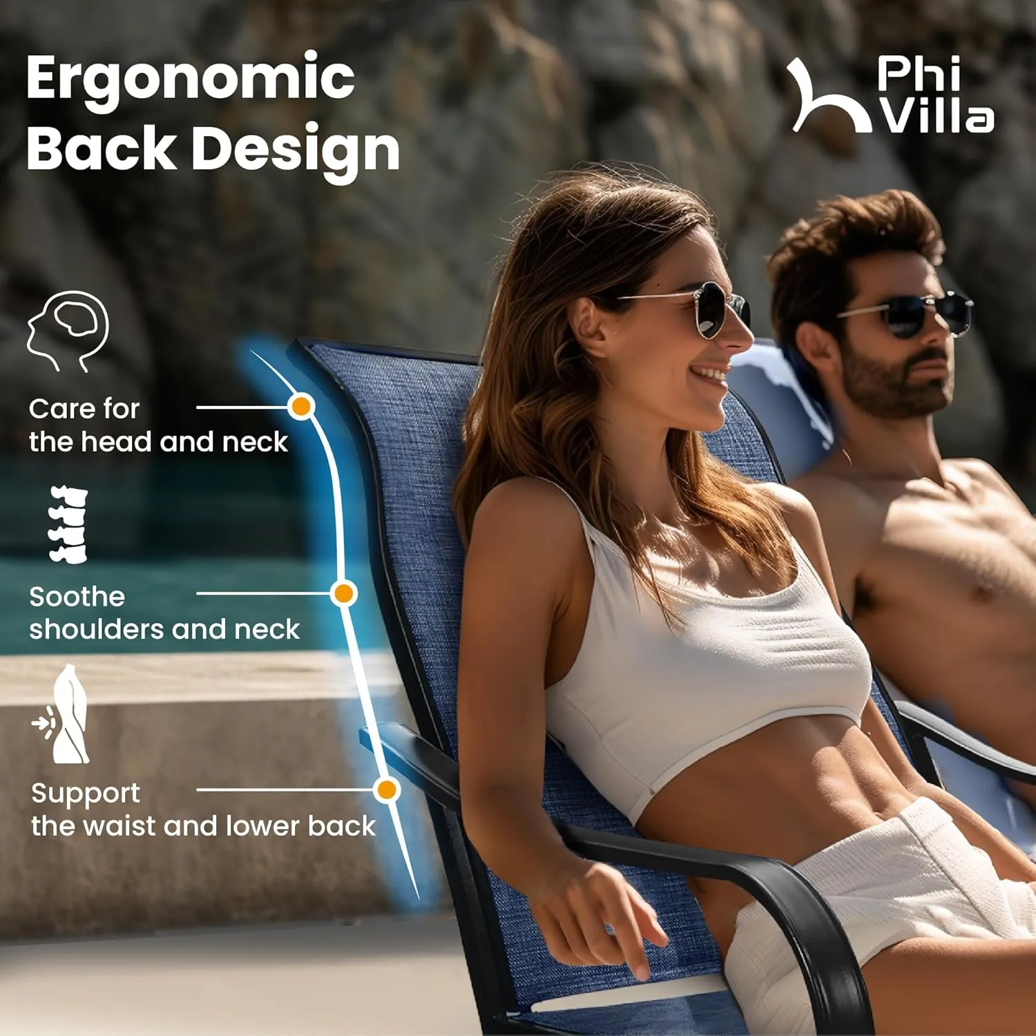 PHI VILLA Patio Swivel Dining Chairs Set of 4, All Weather Outdoor Chair with Textilene Mesh Fabric & Black Metal Frame for Outdoor Lawn Garden Poolside (Blue)