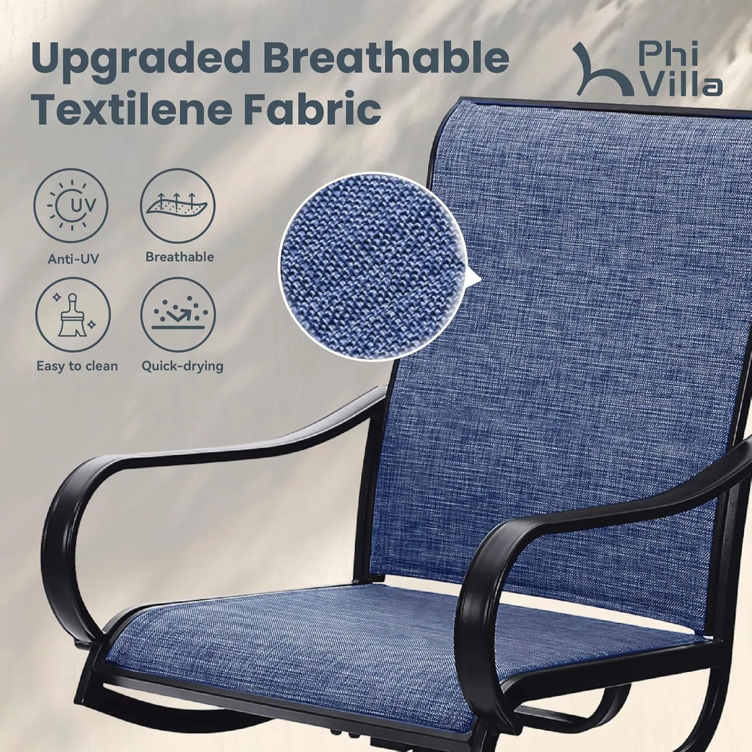 PHI VILLA Patio Swivel Dining Chairs Set of 4, All Weather Outdoor Chair with Textilene Mesh Fabric & Black Metal Frame for Outdoor Lawn Garden Poolside (Blue)