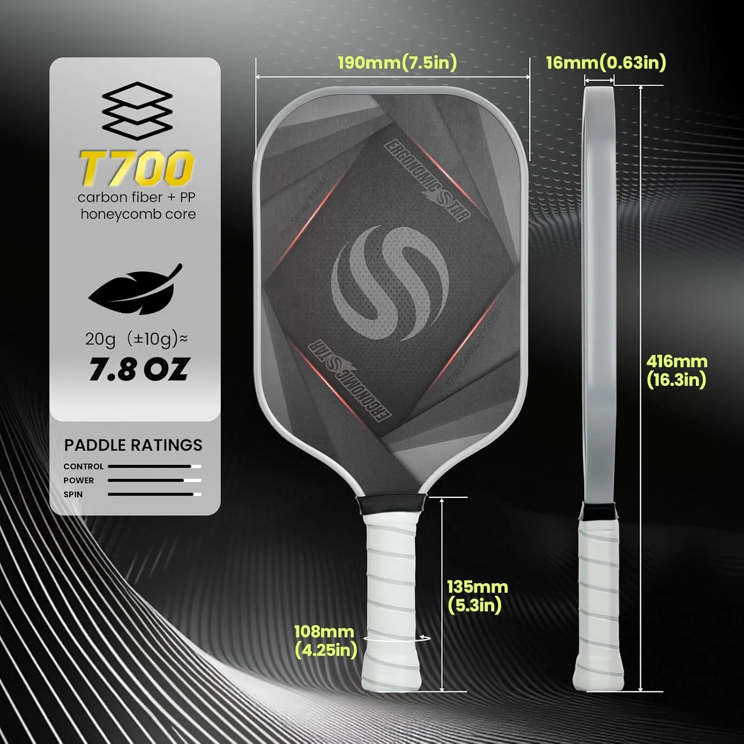 Pickleball Paddles Set of 2, T700 Carbon Fiber Lightweight 16MM PP Honeycomb Core Pickleball Rackets with 4 Balls 2 Grip Tapes and 1 Carry Bag for Beginner to Advanced Elite Series