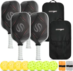 Pickleball Paddles Set of 2, T700 Carbon Fiber Lightweight 16MM PP Honeycomb Core Pickleball Rackets with 4 Balls 2 Grip Tapes and 1 Carry Bag for Beginner to Advanced Elite Series
