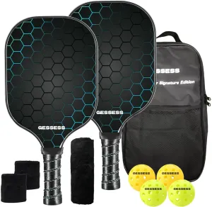 Pickleball Paddles Set of 2, USAPA Approved Carbon Fiber Pickleball Paddle with 4 Pickleballs, 2 Wrist Bands, Towel & Bag - Lightweight Friction Surface Pickle Ball Rackets for Indoor Outdoor Play
