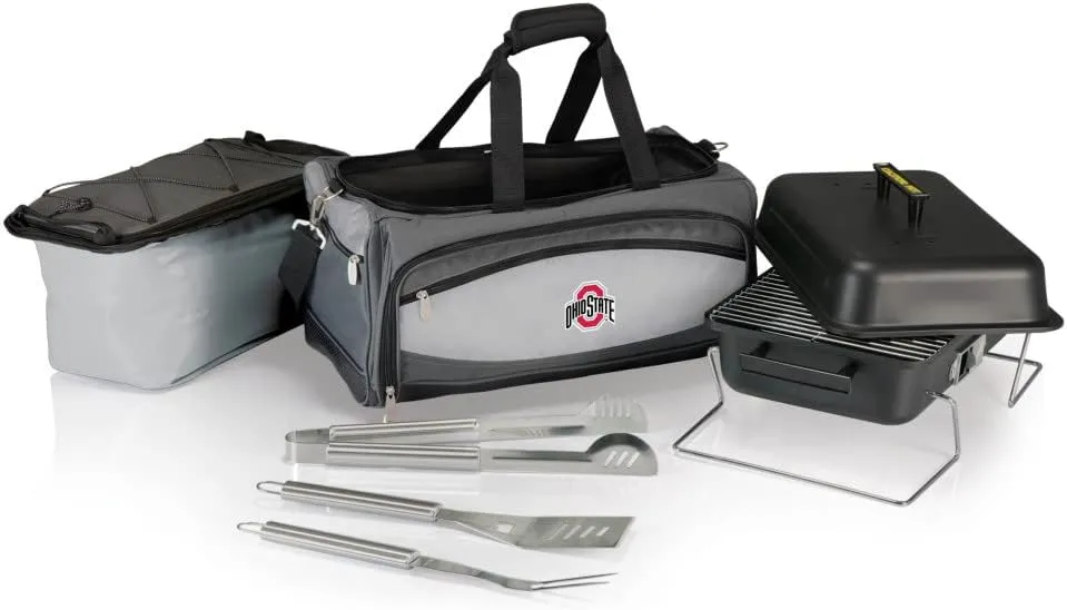 PICNIC TIME ONIVA - a Brand Ohio State Buckeyes - Buccaneer Portable Charcoal Grill & Cooler Tote, (Black with Gray Accents)