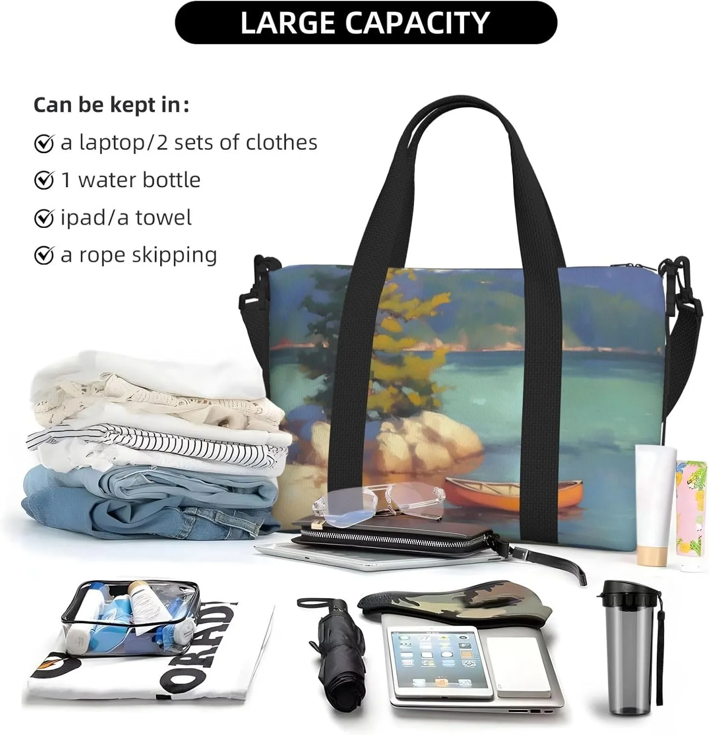 pine tree Lak print Travel Duffel Bag, Sports Tote Gym Bag, Swim Pool Bag Large Shoulder Tote Bag for Beach Weekender