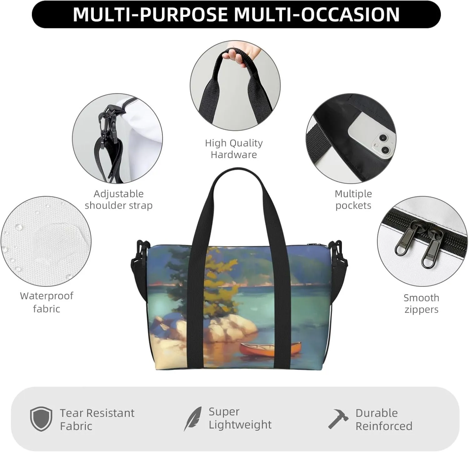 pine tree Lak print Travel Duffel Bag, Sports Tote Gym Bag, Swim Pool Bag Large Shoulder Tote Bag for Beach Weekender