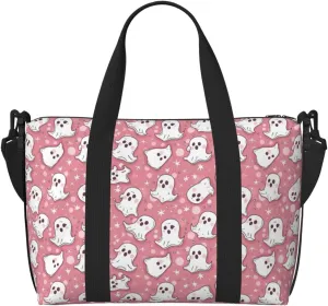 Pink Background Halloween Ghost Travel Duffle Bag For Women Men Weekender Overnight Bag Gym Bag For Women, Carry On Airport Bag, Travel Tote Bag With Strap For Gym Travel Business Trips