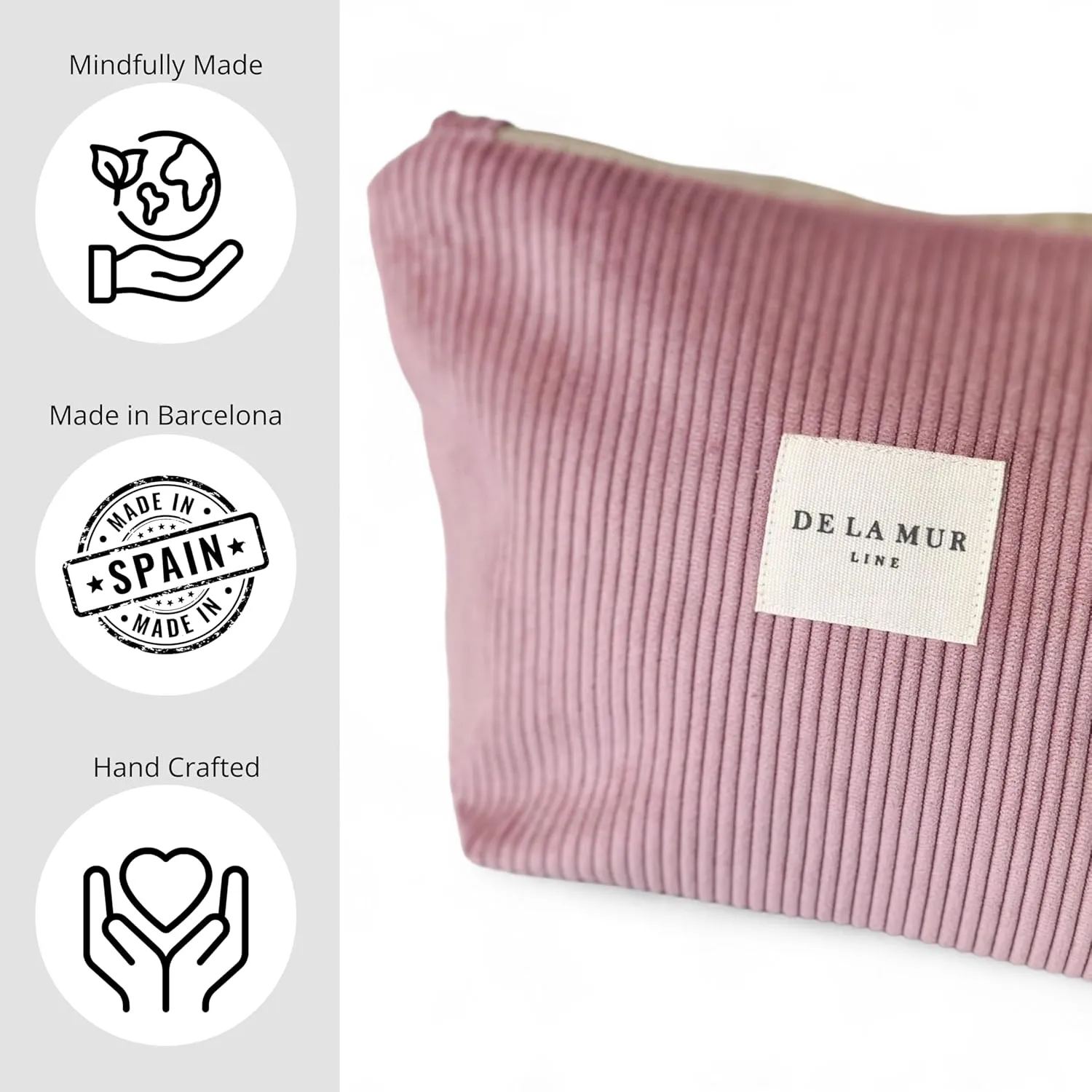 Pink Corduroy Cosmetic Bag for Women – Large Toiletry Bag for Travel, Skincare & Makeup Organizer, Travel Size Toiletries Bag – Cruise & Vacation Gift – Made in Barcelona, Spain