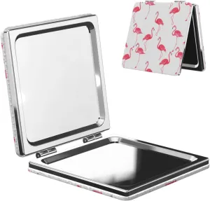 Pink Flamingo Women Small Pocket Mirror Travel Cosmetic Mirror Folding Handheld Makeup Mirror