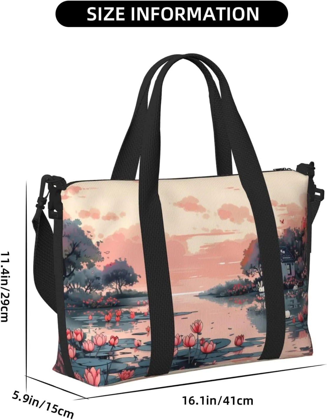 pink landscape print Travel Duffel Bag, Sports Tote Gym Bag, Swim Pool Bag Large Shoulder Tote Bag for Beach Weekender