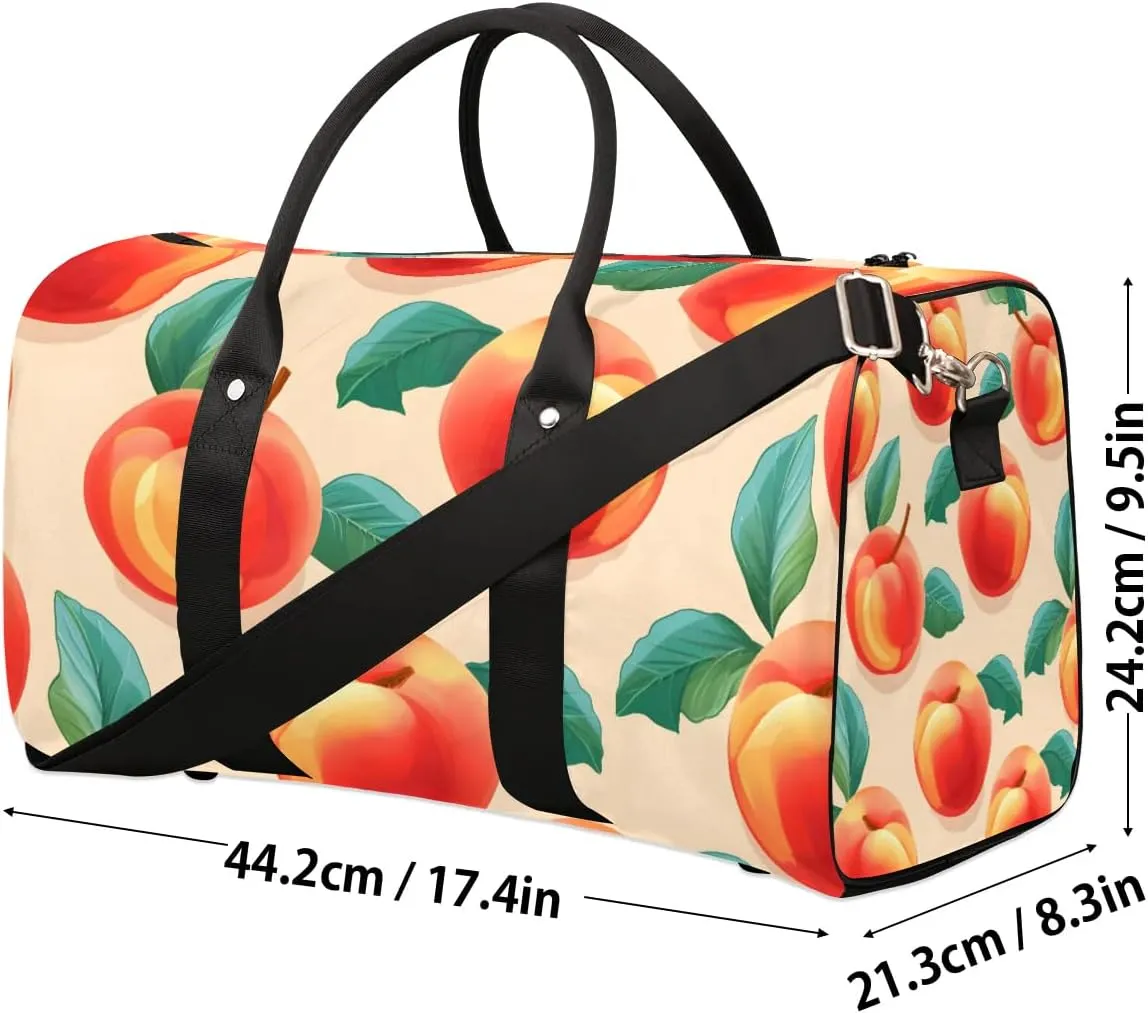 Pink Peach Fruit Travel Duffel Bag for Women Men Waterproof Foldable Overnight Weekender Bag Large Capacity Sports Gym Bag