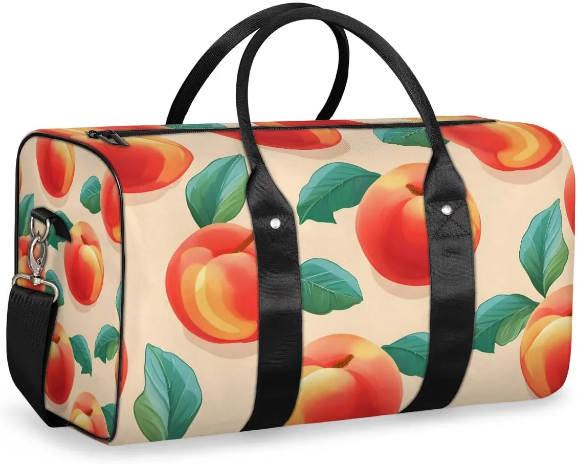 Pink Peach Fruit Travel Duffel Bag for Women Men Waterproof Foldable Overnight Weekender Bag Large Capacity Sports Gym Bag