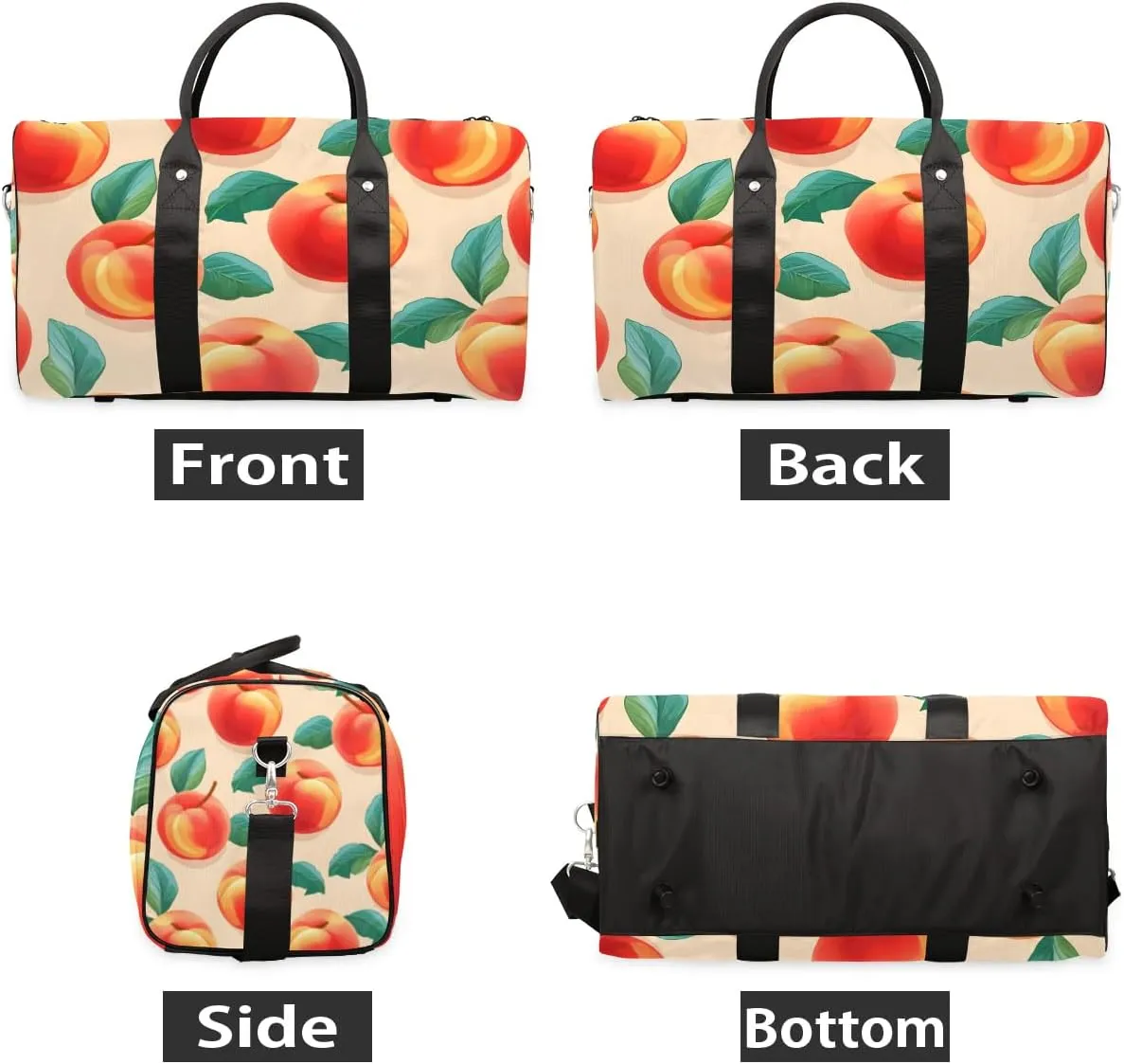 Pink Peach Fruit Travel Duffel Bag for Women Men Waterproof Foldable Overnight Weekender Bag Large Capacity Sports Gym Bag
