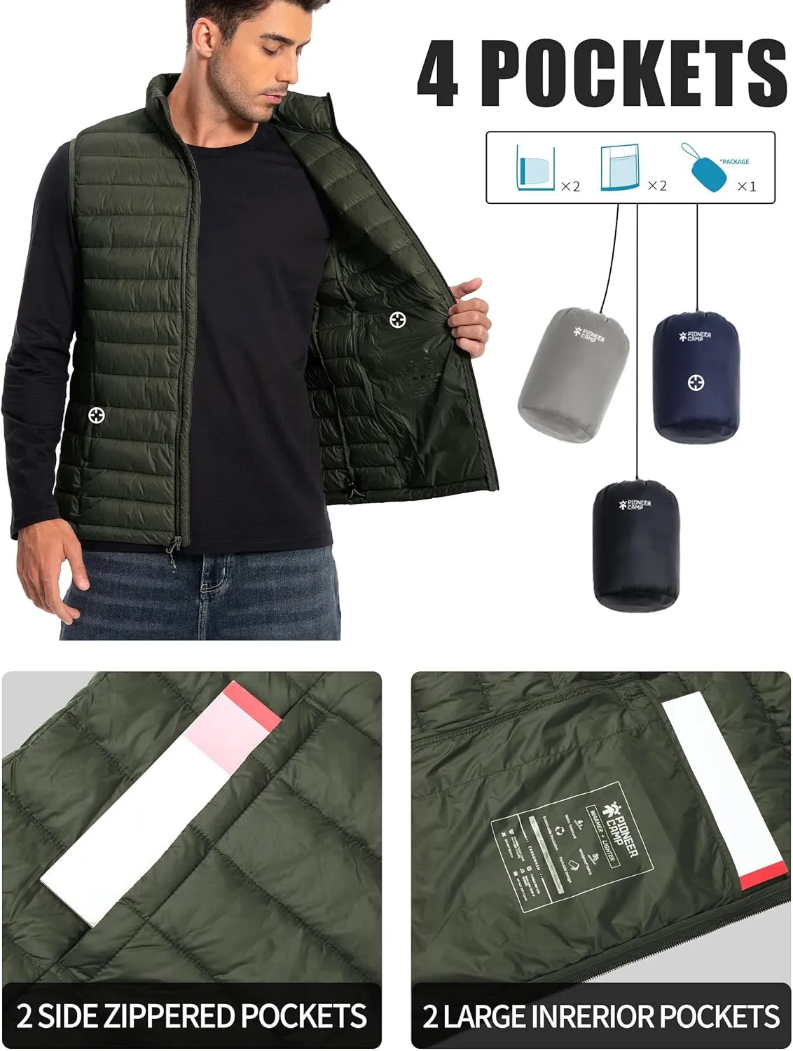 Pioneer Camp Men's Lightweight Puffer Vest Packable Water-Repellent Warm Quilted Sleeveless Outerwear for Work Casual Travel…