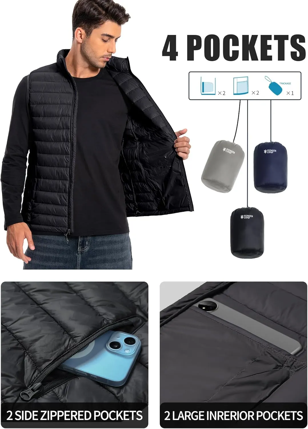 Pioneer Camp Men's Lightweight Puffer Vest Packable Water-Repellent Warm Quilted Sleeveless Outerwear for Work Casual Travel…