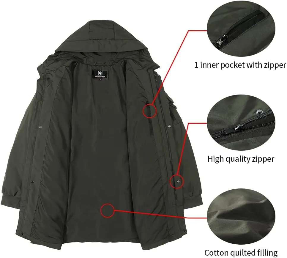 Pioneer Camp Men's Winter Coats Water-Repellent Windproof Thicken Parkas Long Hooded Padded Puffer Jacket
