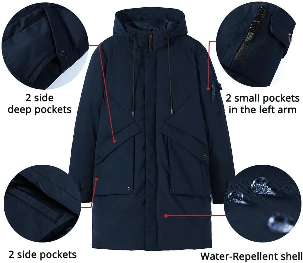 Pioneer Camp Men's Winter Coats Water-Repellent Windproof Thicken Parkas Long Hooded Padded Puffer Jacket